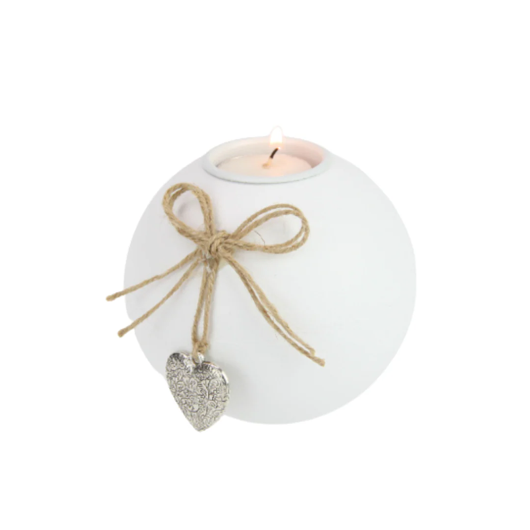 10CM WHITE MDF CANDLE HOLDER W/SILVER HE - Image 2