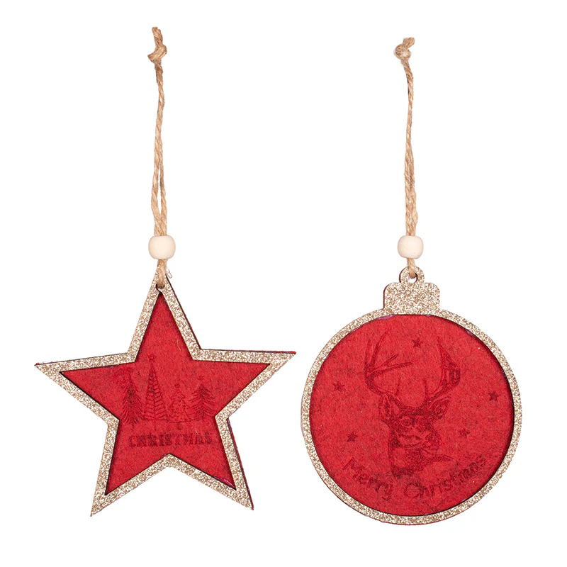 MDF Tree Ornaments with Champagne Glitter 9.8x9.3cm Burgundy Assorted - Image 2