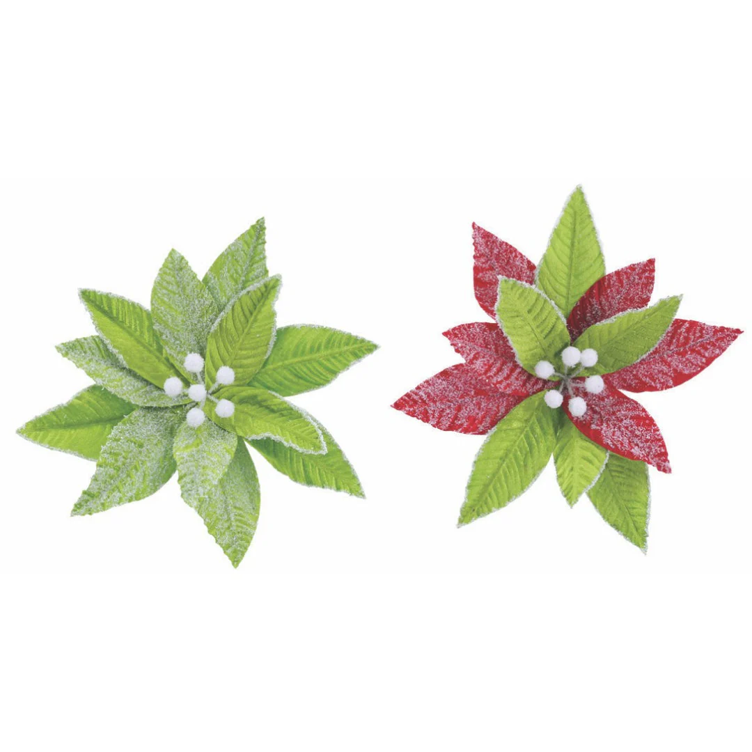 Mean Green Snowy Poinsettia Clip Assorted