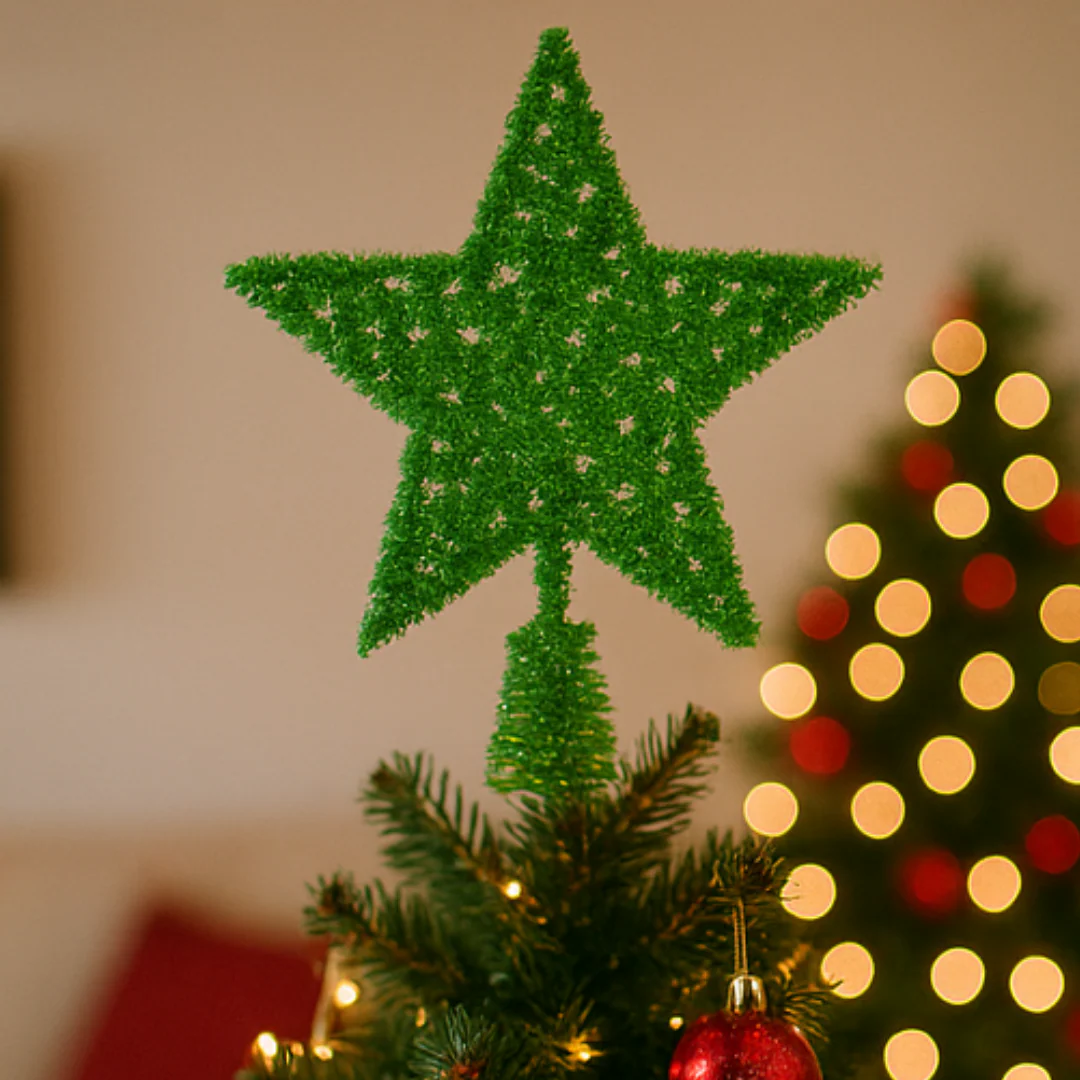 Mean Green Tinsel Star Topper 25cm