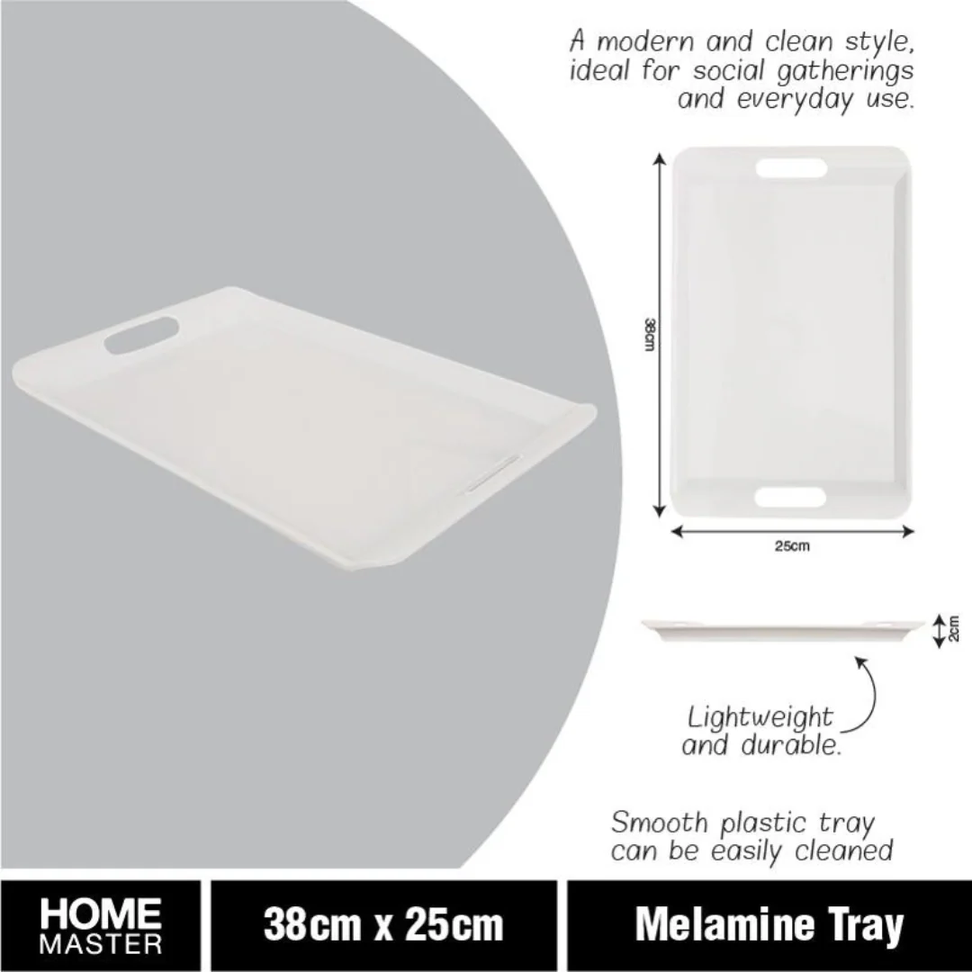 Melamine Tray with Built in Handles Rectangular 38x25x2cm White