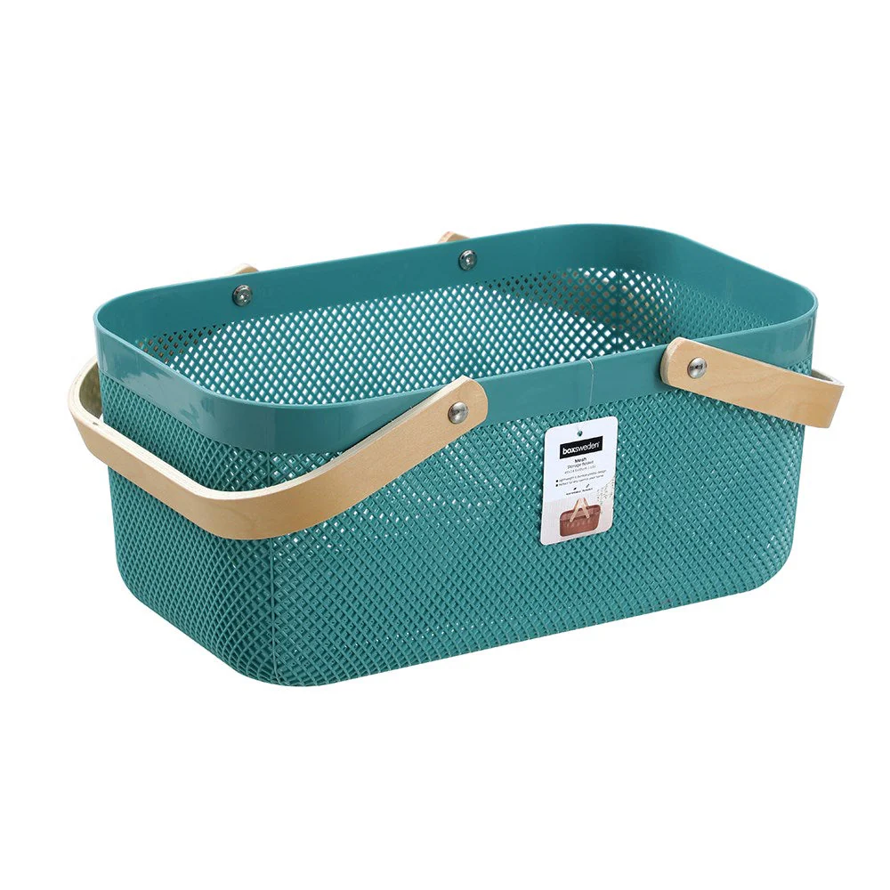 MESH PLASTIC BASKET WOOD HANDLE 15L 40X24.5X18CM - Image 2