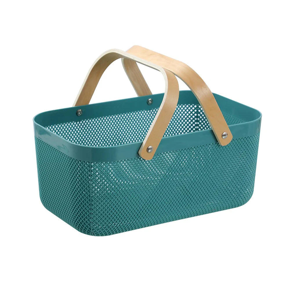 MESH PLASTIC BASKET WOOD HANDLE 15L 40X24.5X18CM - Image 3