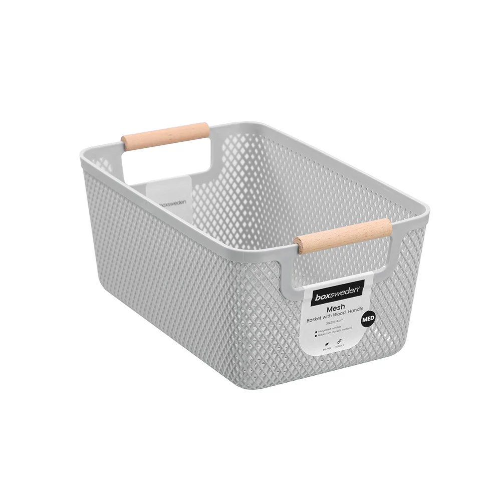 MESH PLASTIC BASKET WOOD HANDLE 7.5L 31X20X14CM - Image 2