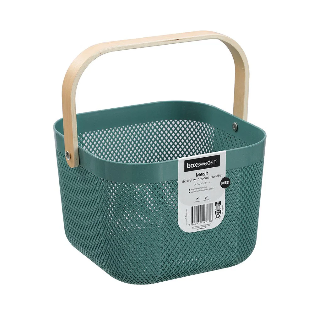 MESH PLASTIC BASKET WOOD HANDLE 8.5L 24.5X24.5X18CM - Image 6