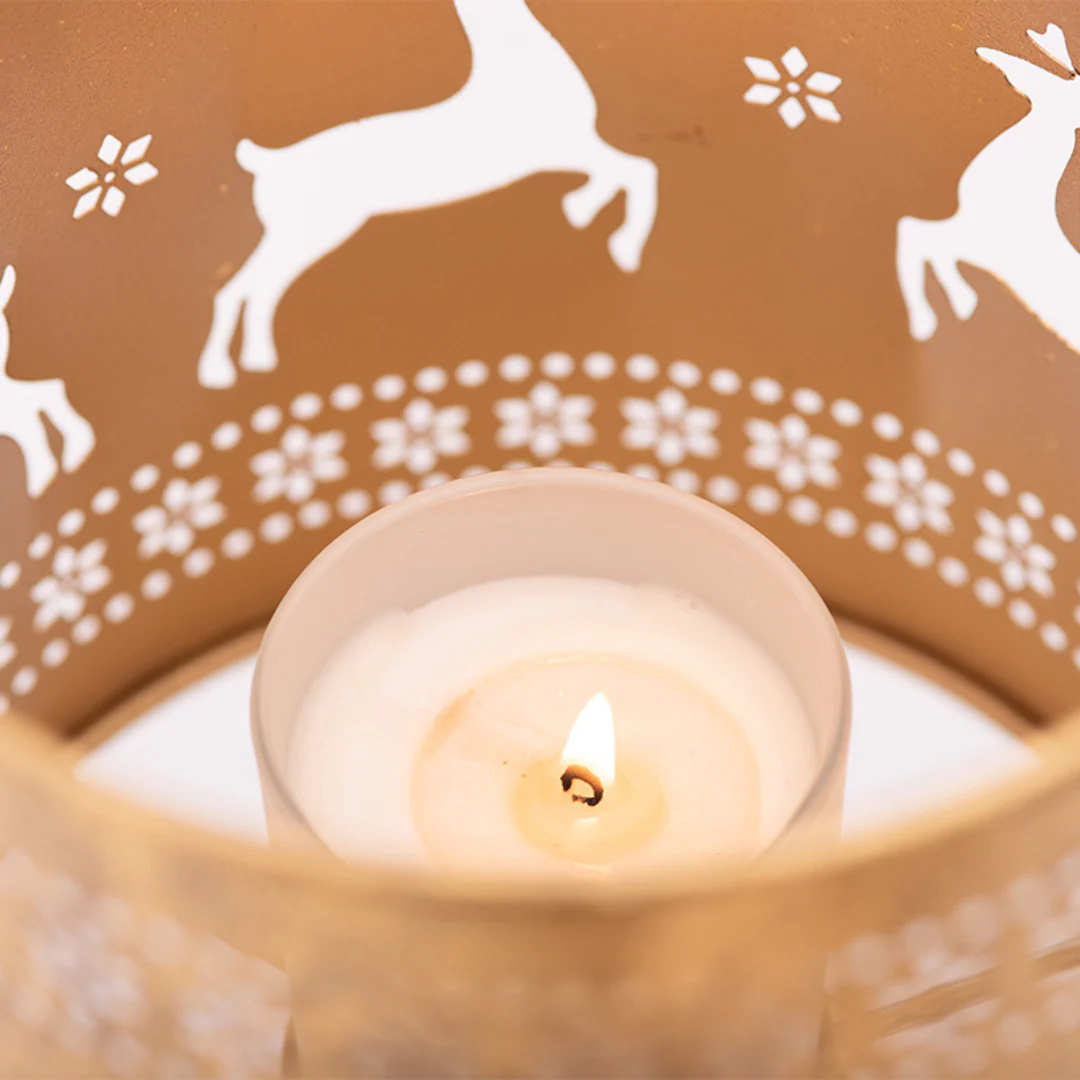 Metal Candle Holder with Reindeer Cutouts D18.5x26cm Gold - Image 2