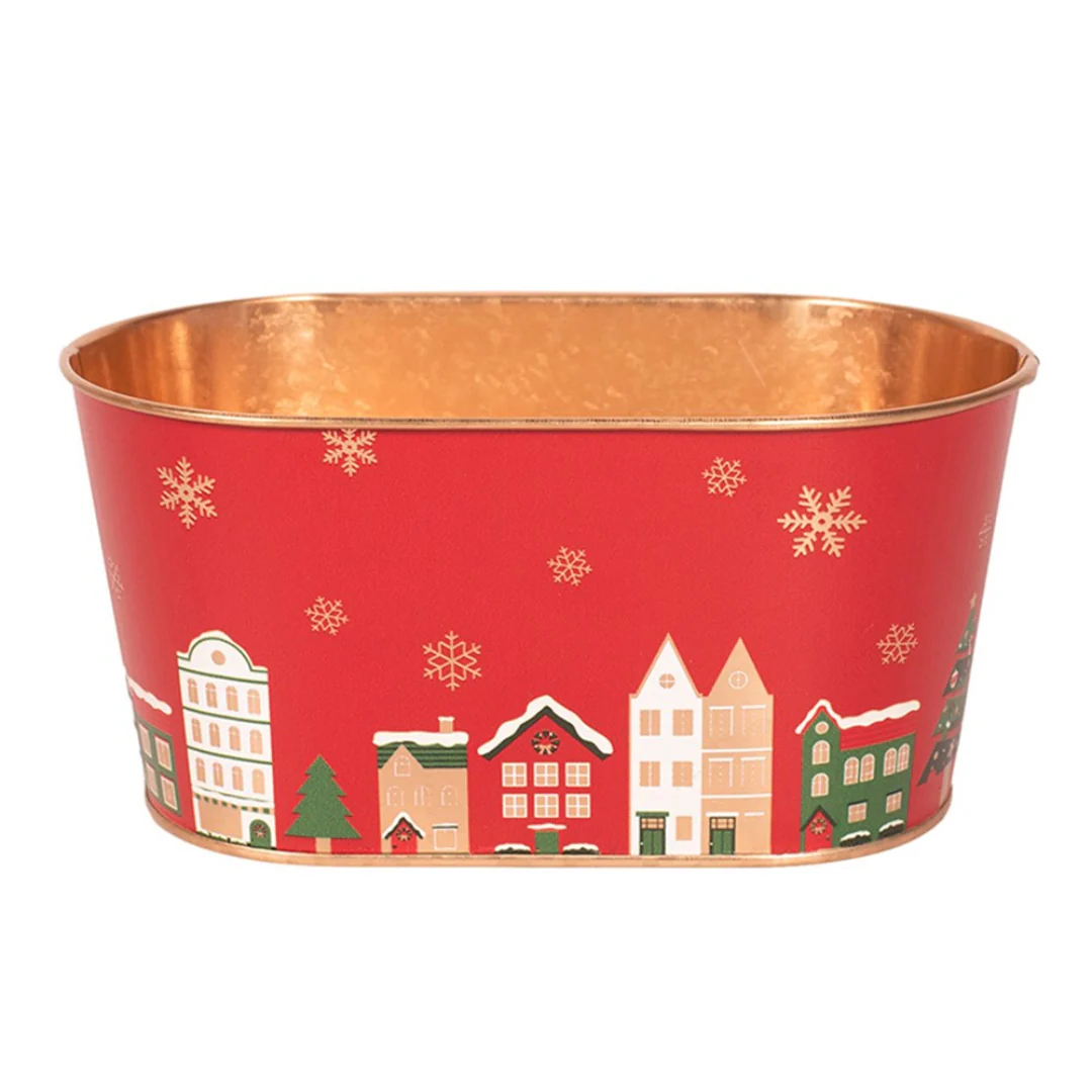 Metal Planter W/Christmas Houses Detail 19.5x11.5x9.5cm - Image 2