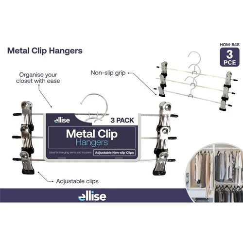 Metal Skirt & Trouser Hanger 3pc with Grips