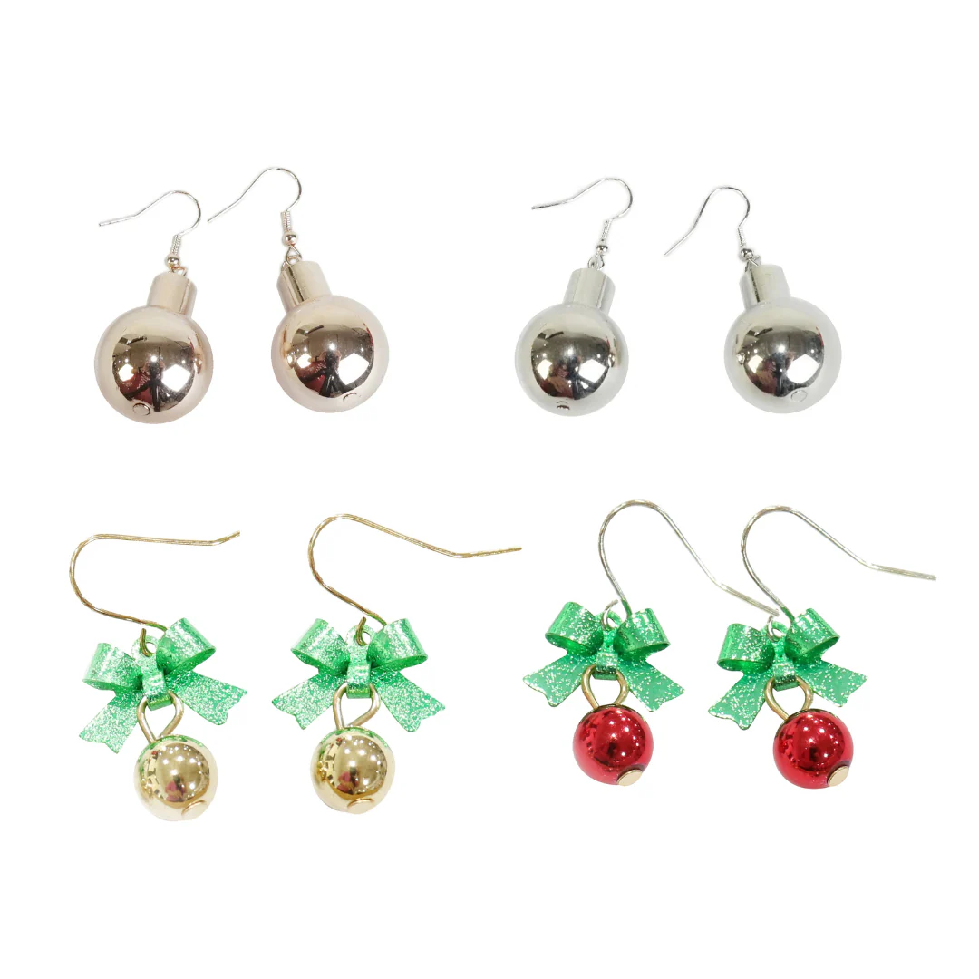 Metallic Bauble Earrings 4 Asstd