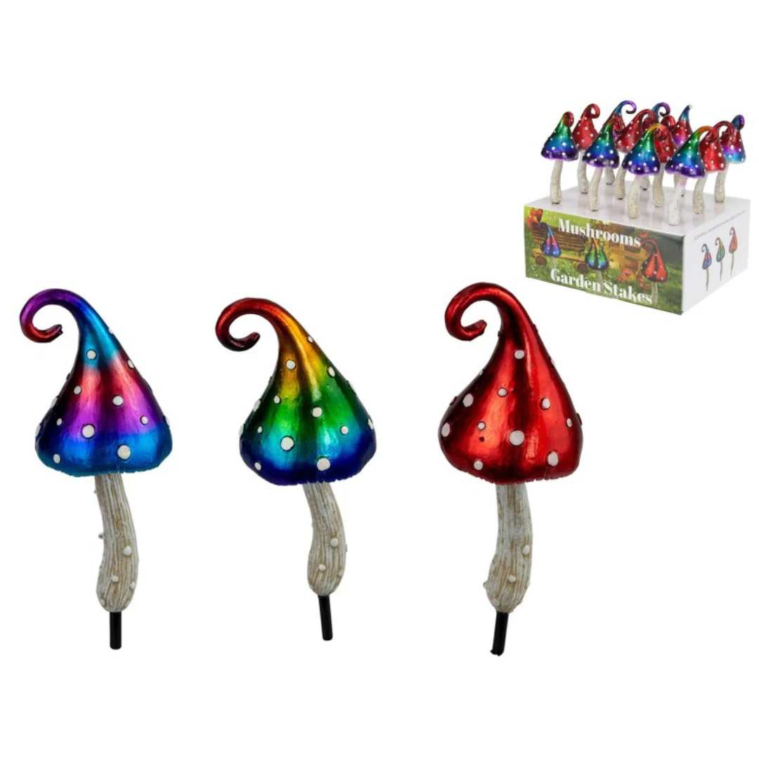 Metallic Mushroom Stake 3 Assorted 20cm