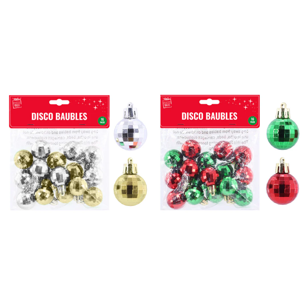 Mini Disco Baubles 3cm 16pk Assorted