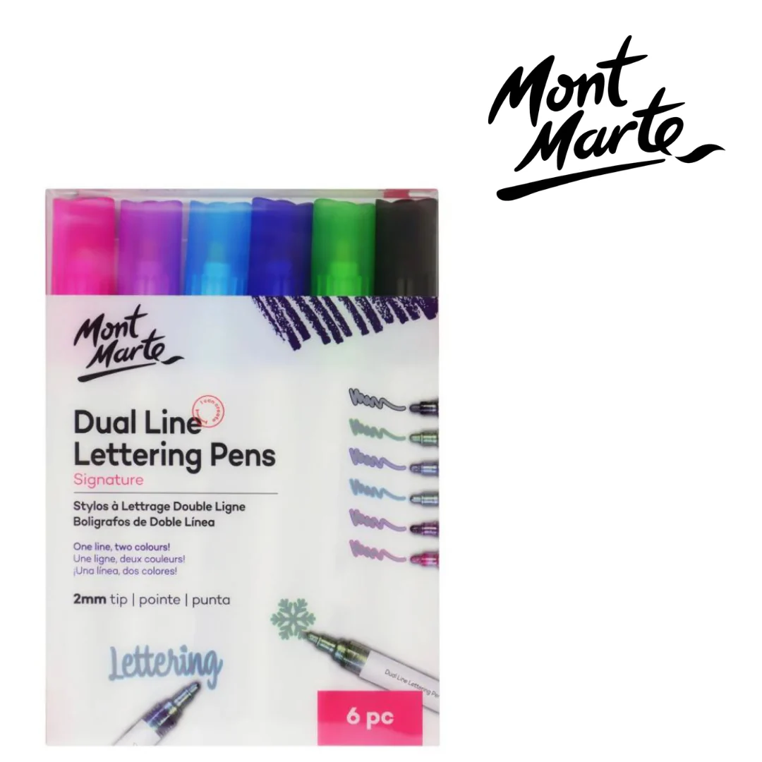 MM Dual Line Lettering Pens 2mm Tip 6pc