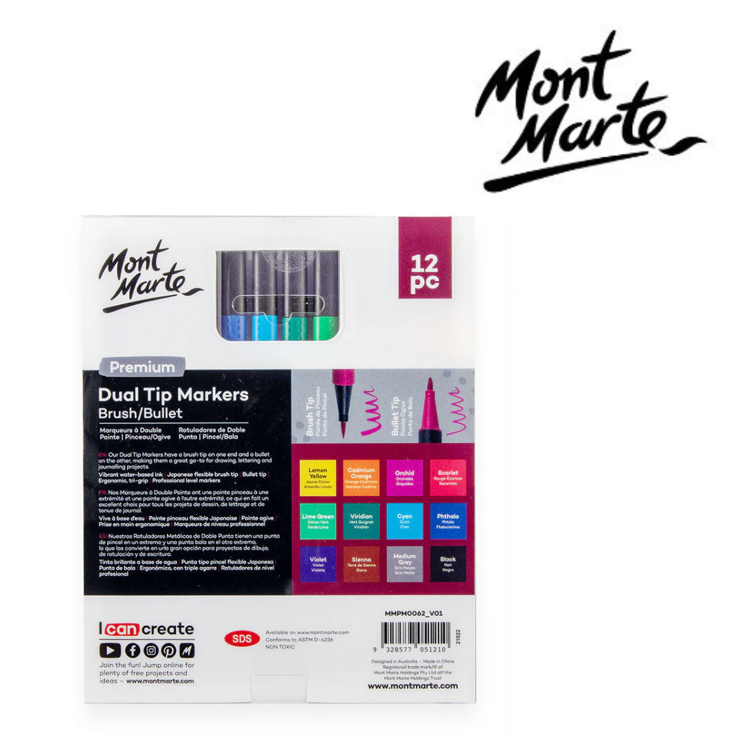 MM Dual Tip Markers Brush Bullet 12pc - Image 2