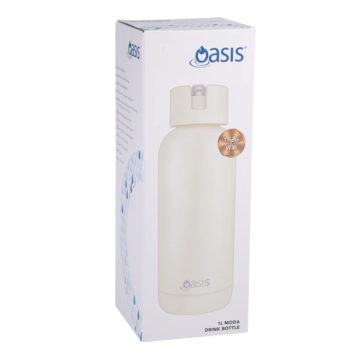 Oasis Moda Ceramic Lined Stainless Steel Triple Wall Insulated Drink Bottle with straw 1 Litre Alabaster - Image 3