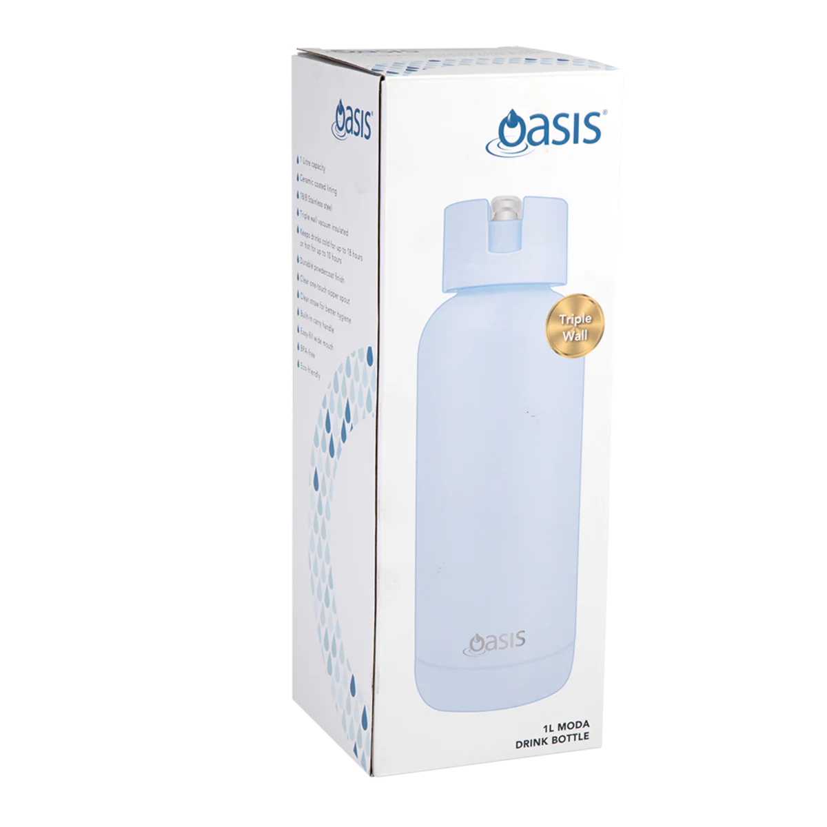Oasis Moda Ceramic Lined Stainless Steel Triple Wall Insulated Drink Bottle with straw 1 Litre Periwinkle - Image 3
