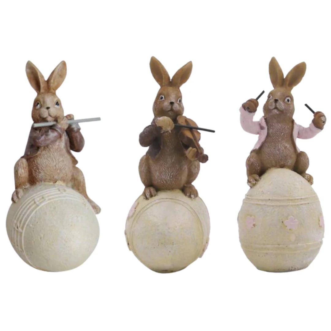 3A MUSICAL BUNNIES ON EGG POLYRESIN 6x6x14.5CM