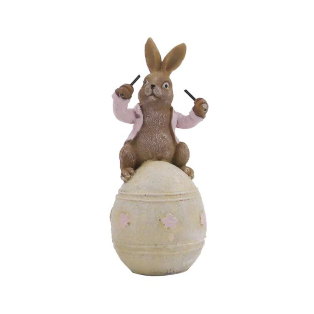 3A MUSICAL BUNNIES ON EGG POLYRESIN 6x6x14.5CM - Image 4