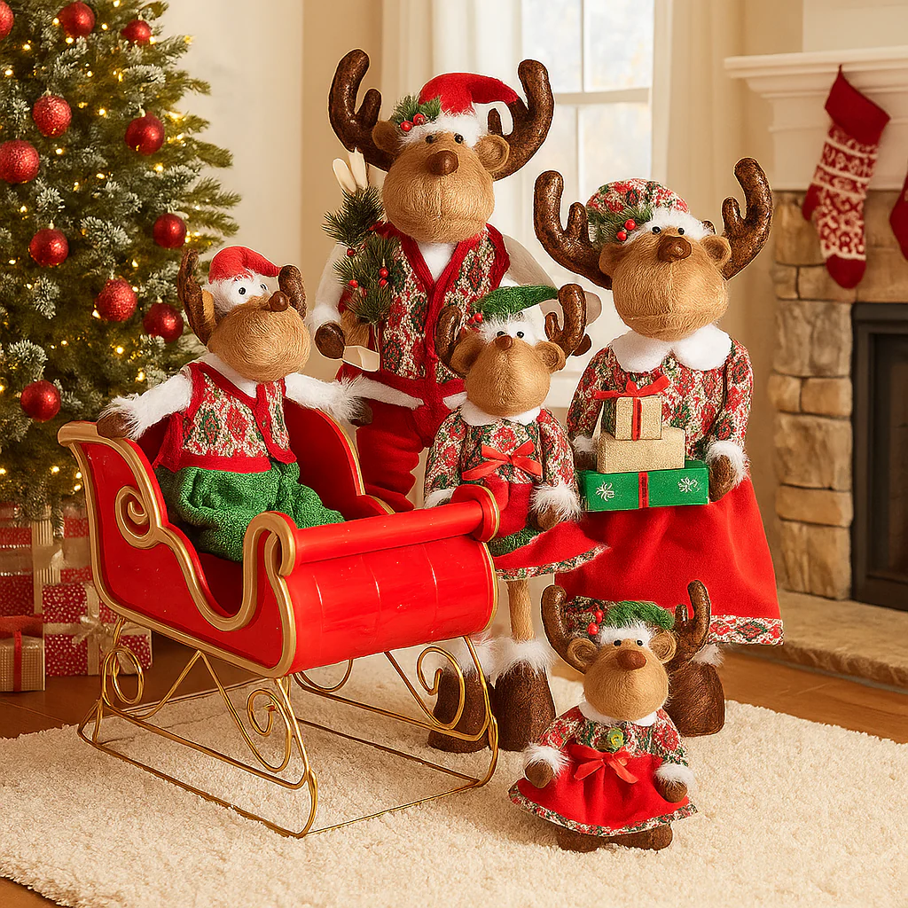 Musical Christmas Mouse Family in Sleigh Set of 5