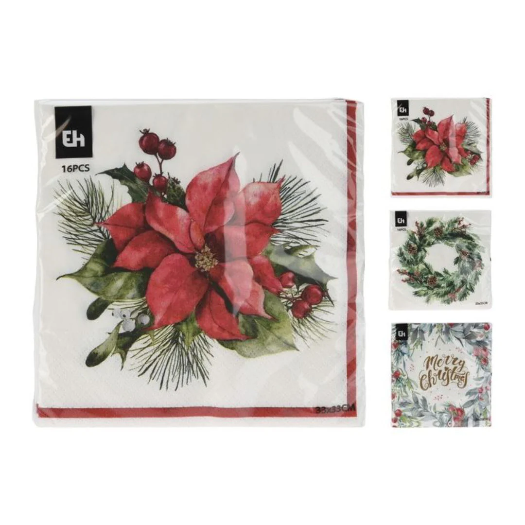 Napkins 16Pcs 3Ass 33X33Cm