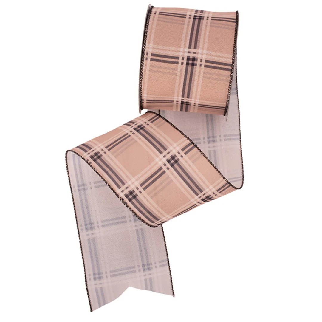 Natural Plaid Ribbon W/wire Edging 10cmx10m