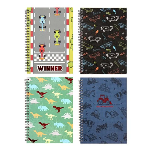 Notebook Card Cover Printed A5 Spiral Boys 4 Assorted 120pg in SRT