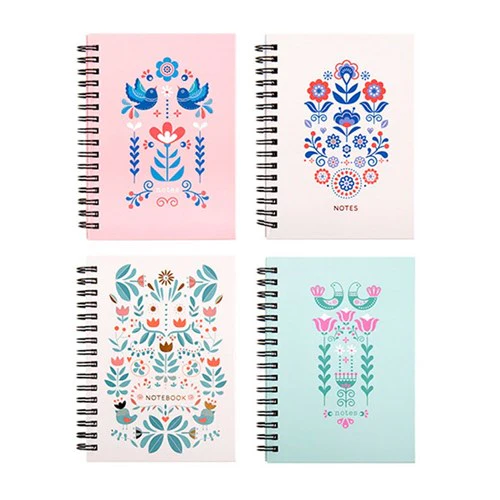 Notebook Hard Cover Printed Spiral 4 Assorted A6 120pg