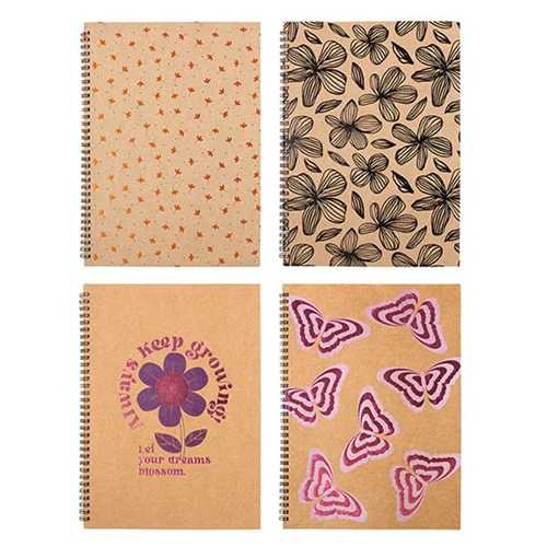Notebook Kraft Cover Spiral 4 Assorted A4 120pg