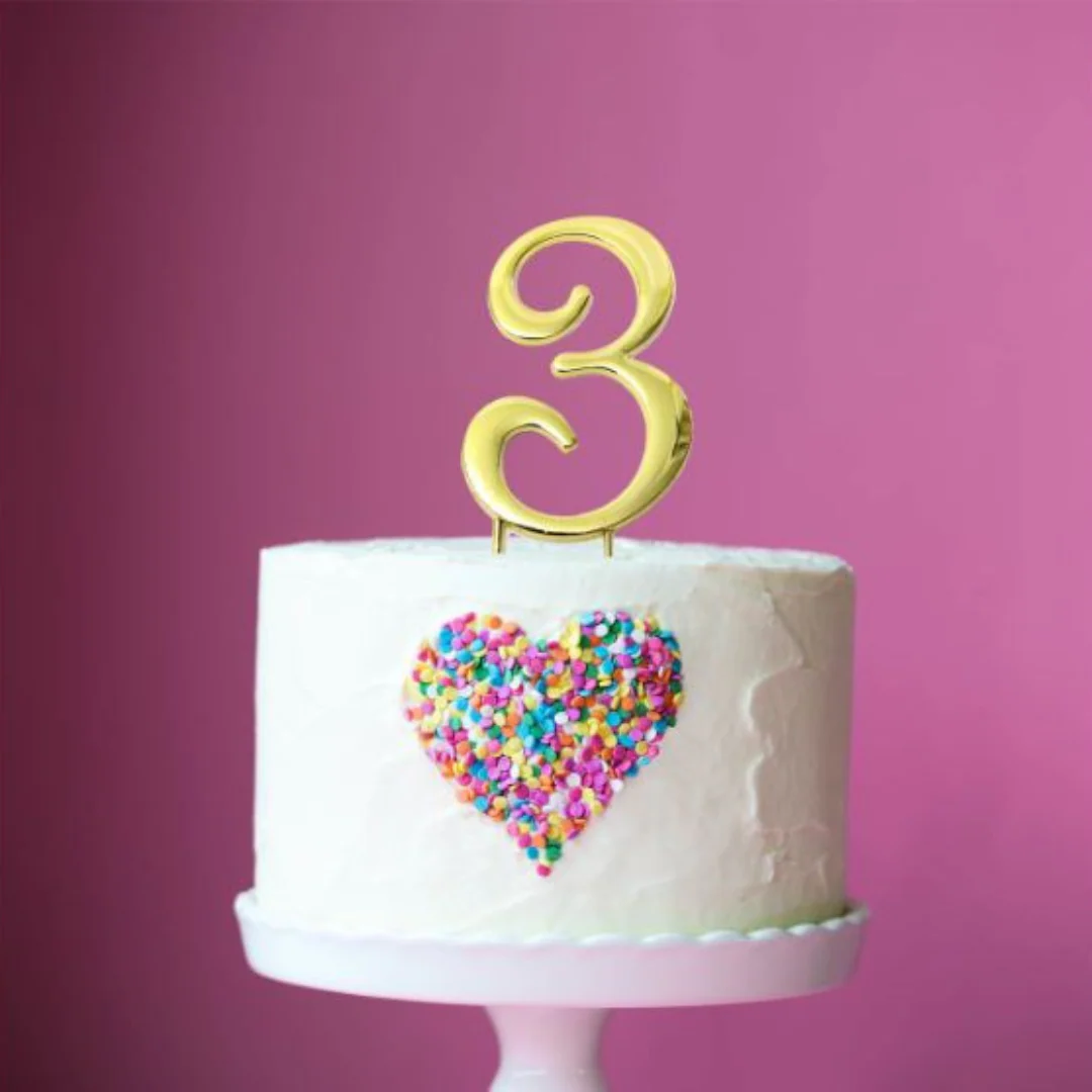 Cake Topper Number 3 Cake Topper - Gold 7Cm