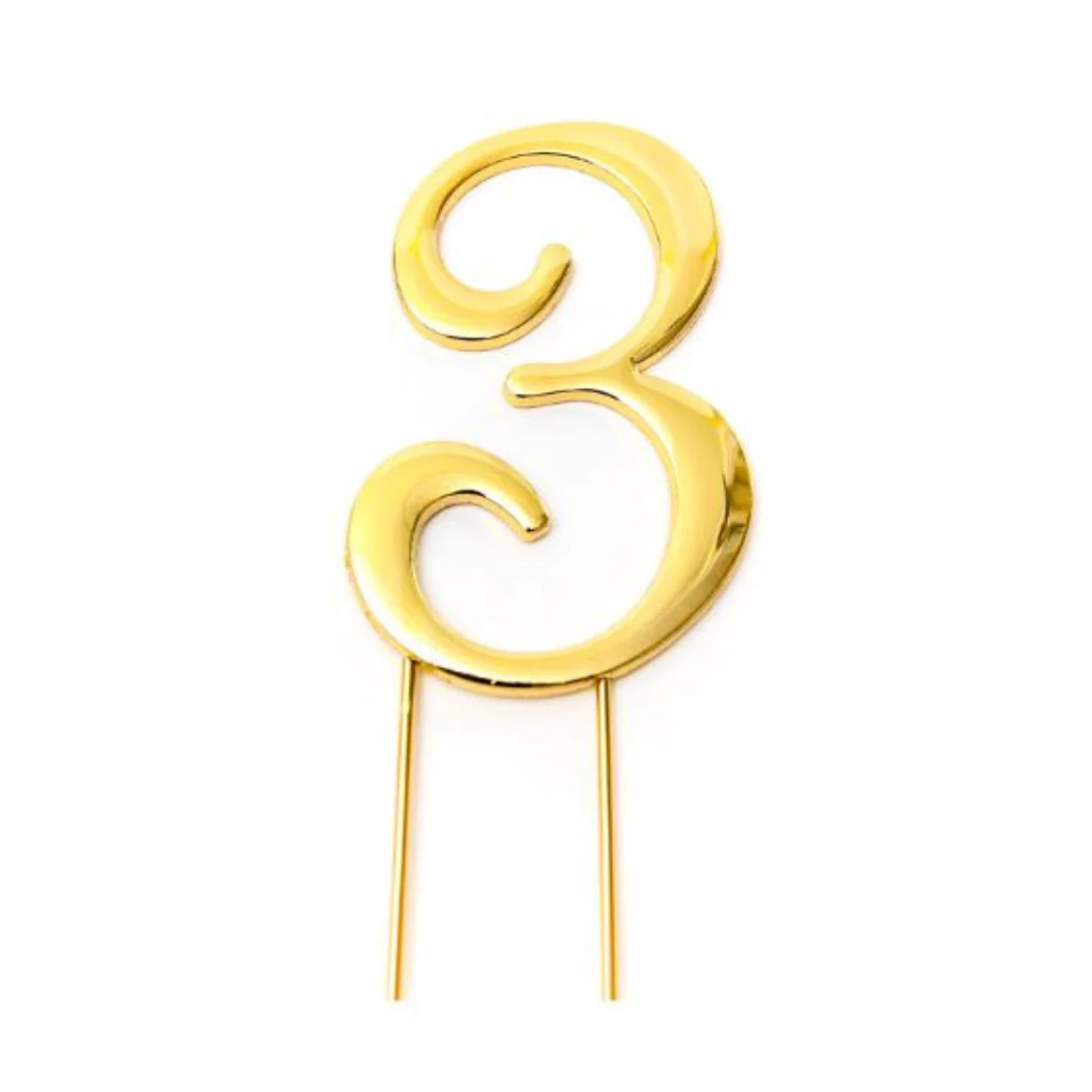 Cake Topper Number 3 Cake Topper - Gold 7Cm - Image 2
