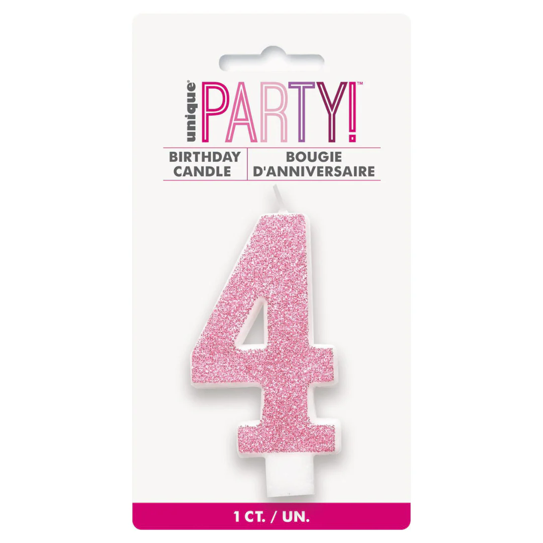 Numeral Candle 4 - Glitter Pink