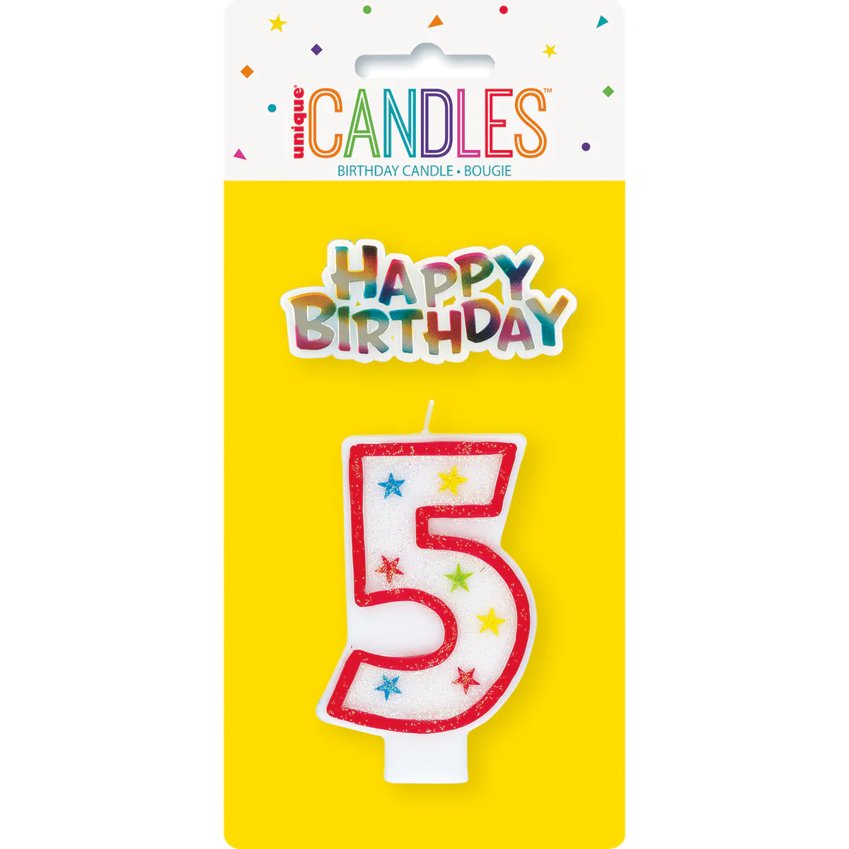 Numeral Candle With Happy Birthday Cake Topper - 5