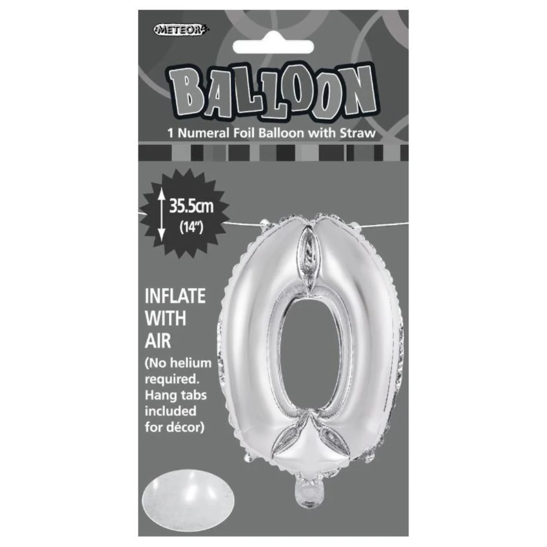 Numeral Foil Balloon 35cm Silver - 0 - Image 2