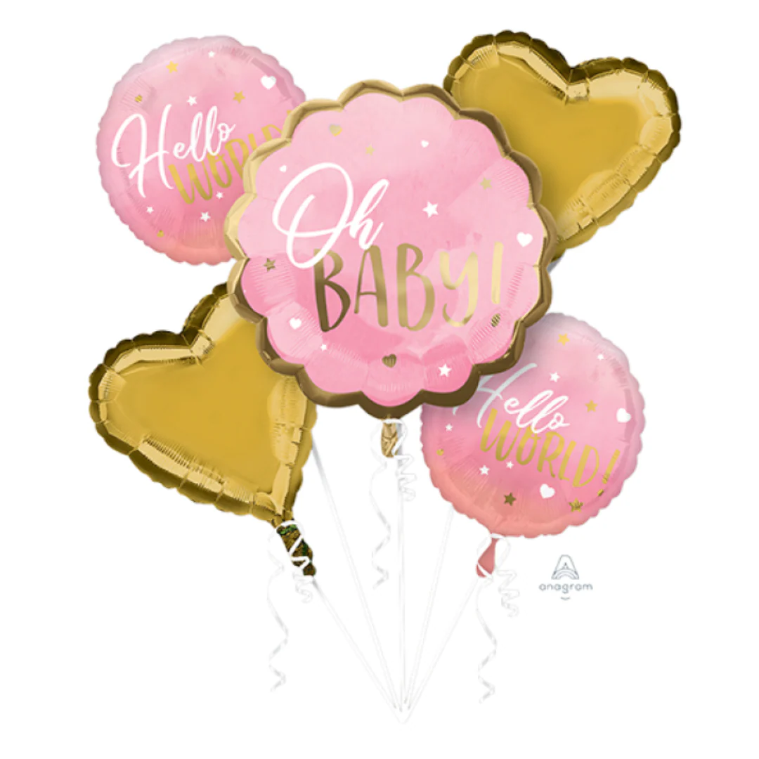 Bouquet Balloons Pink Baby Girl Oh Baby 5pk
