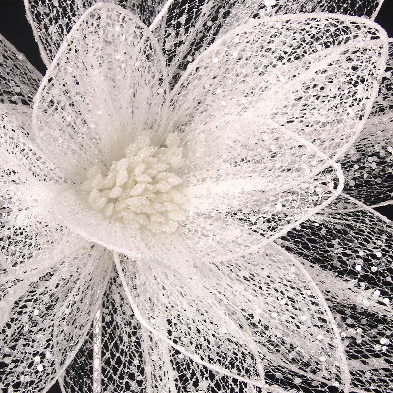 Organza Finish Poinsettia Stem 45cmD White - Image 3