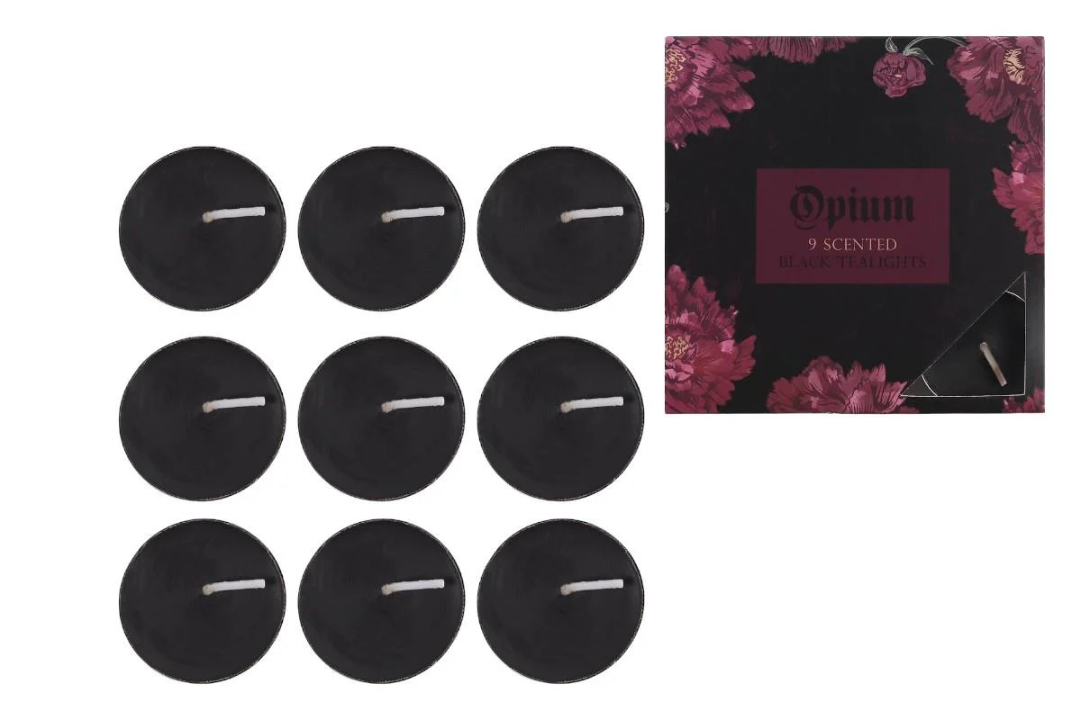 PACK OF 9 OPIUM SCENTED BLACK TEALIGHTS