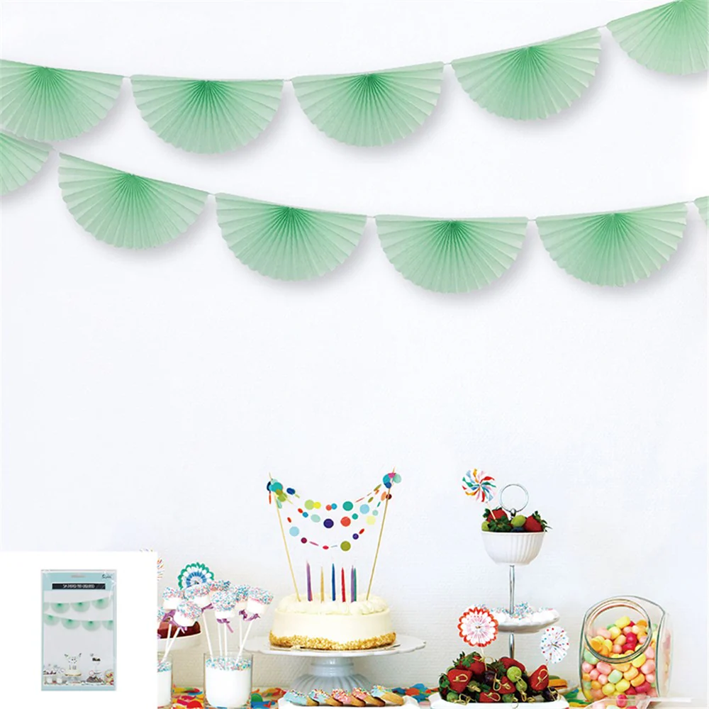 Paper Fan Garland 3M 7 Fans 40Cm - Mint