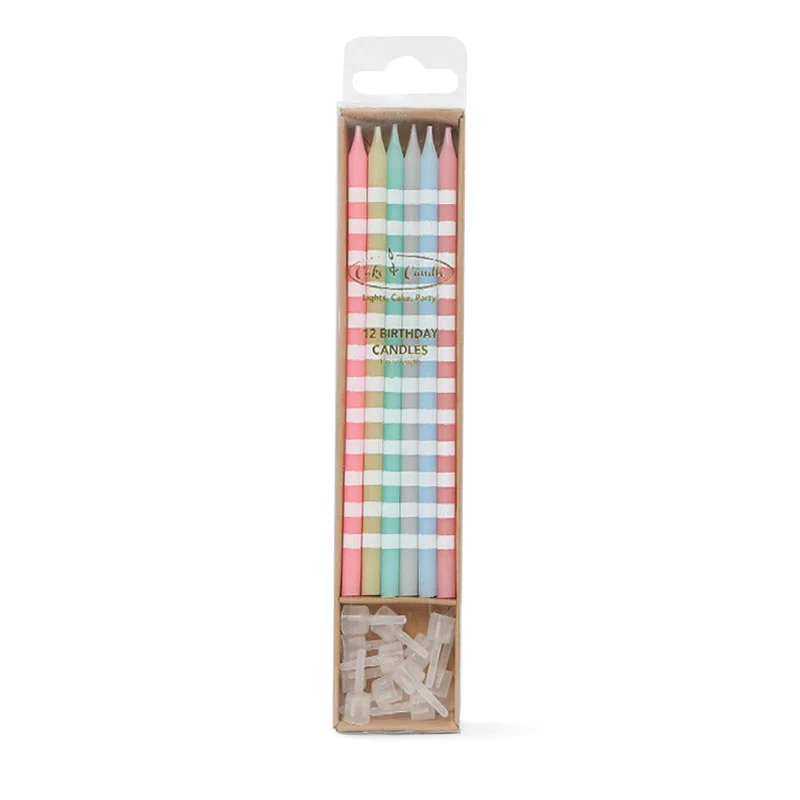 Cake Candles Pastel Striped 12pk