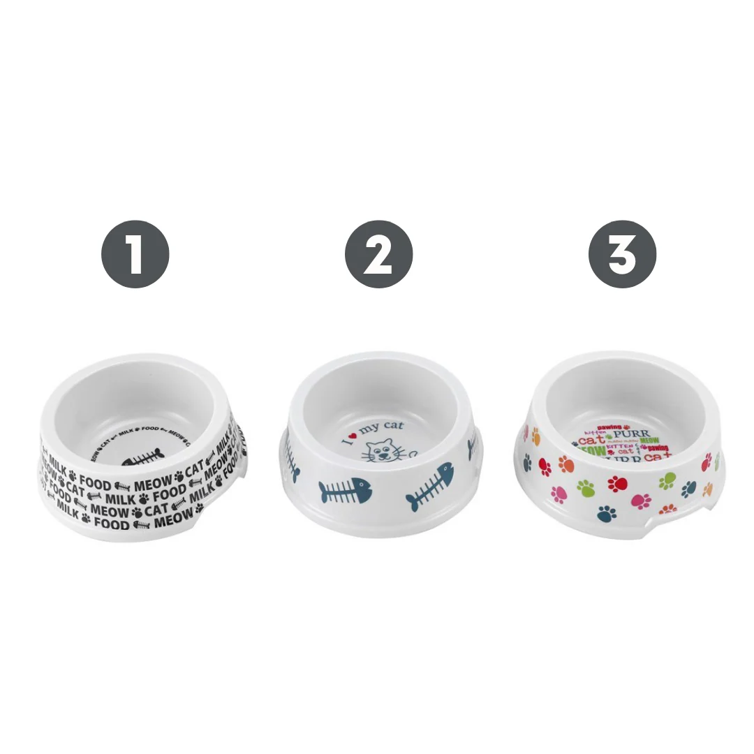 PRINTED MELAMINE CAT BOWL 14.5X5.5CM 3 ASSTD 200ML