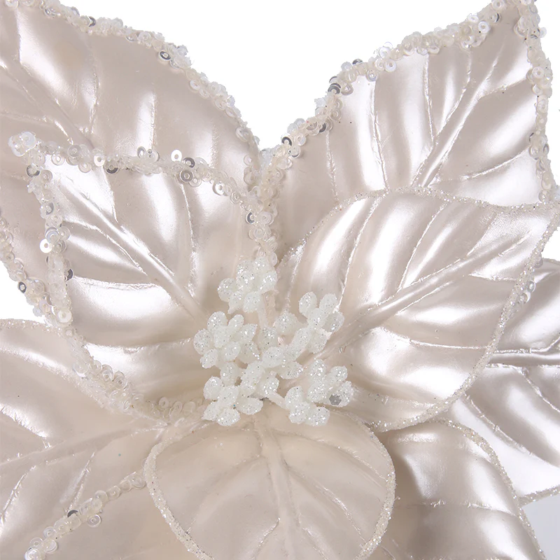 Pearl Ivory Poinsettia with Clip 24cm - Image 3