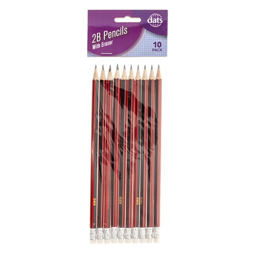 Pencil Black & Red Barrel 2B 10pk with Eraser