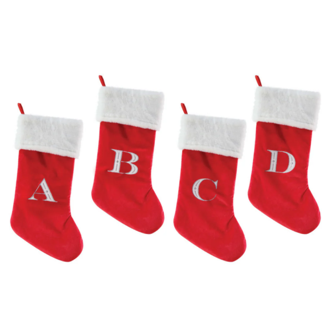 Alphabet Stocking Luxury Emroidered Red/Silver 50cm