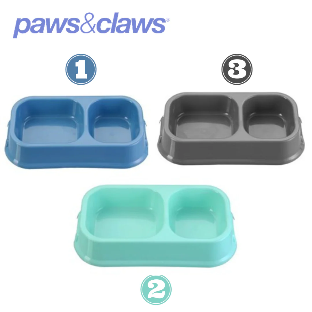 PET ESSENTIALS DUAL PET BOWL LARGE SQUARE 32X16.5X6CM