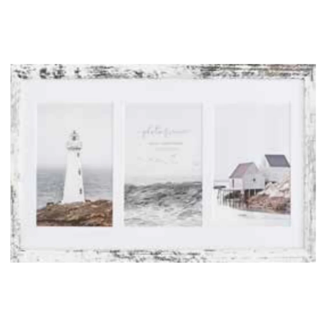 Photo Frame Collage Coastal Inserts 48x28.5cm Matted 3 Windows 3-5x7in