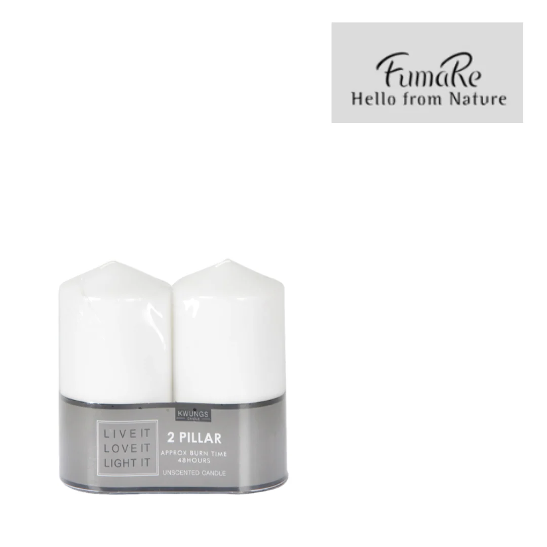 Fumare Pillar Candle 7X14cm White Set of 2 Base Card