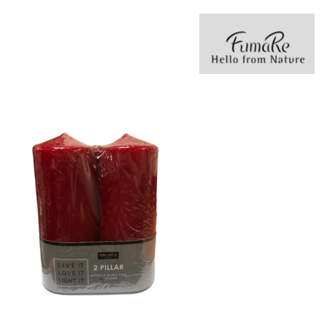 Fumare Pillar Candle Red 2pc 7X18cm 1 Set Pvc Shrink Base Card