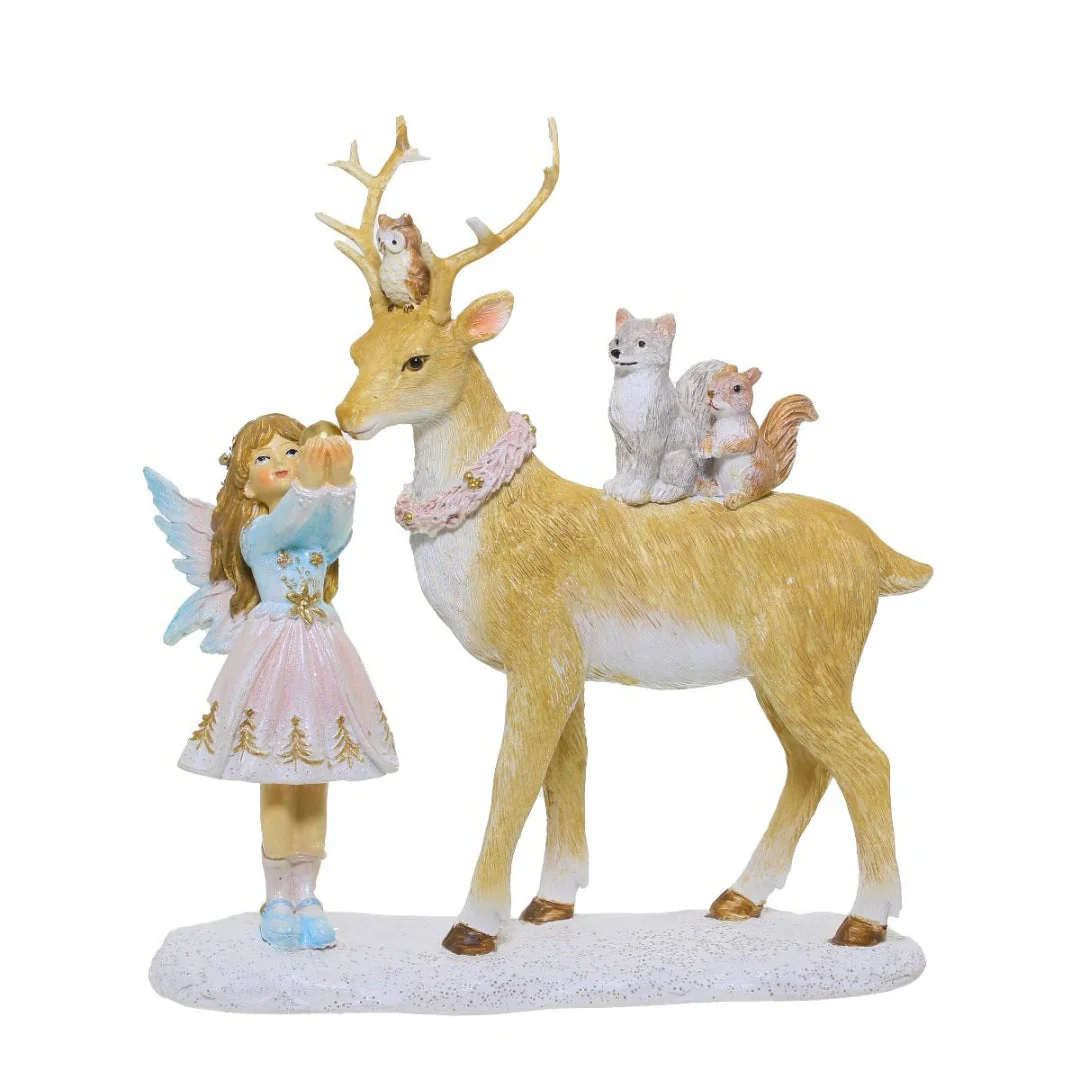 Pink/Blue Standing Fairy & Deer
