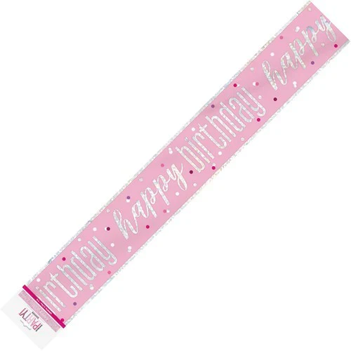 Pink Happy Birthday Prismatic Foil Banner 9ft