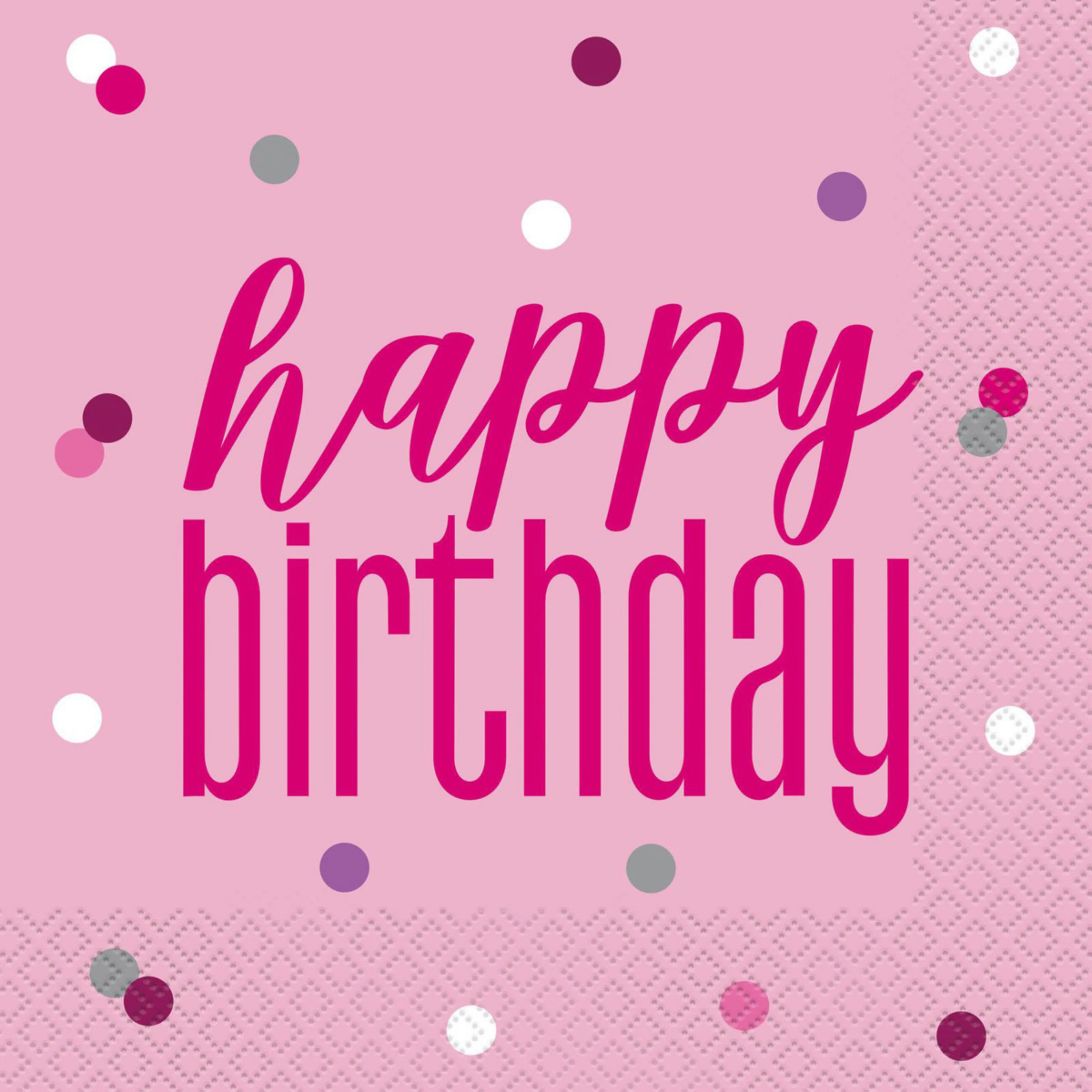 Pink Happy Birthday 16 Luncheon Napkins 2ply 33cm x 33cm