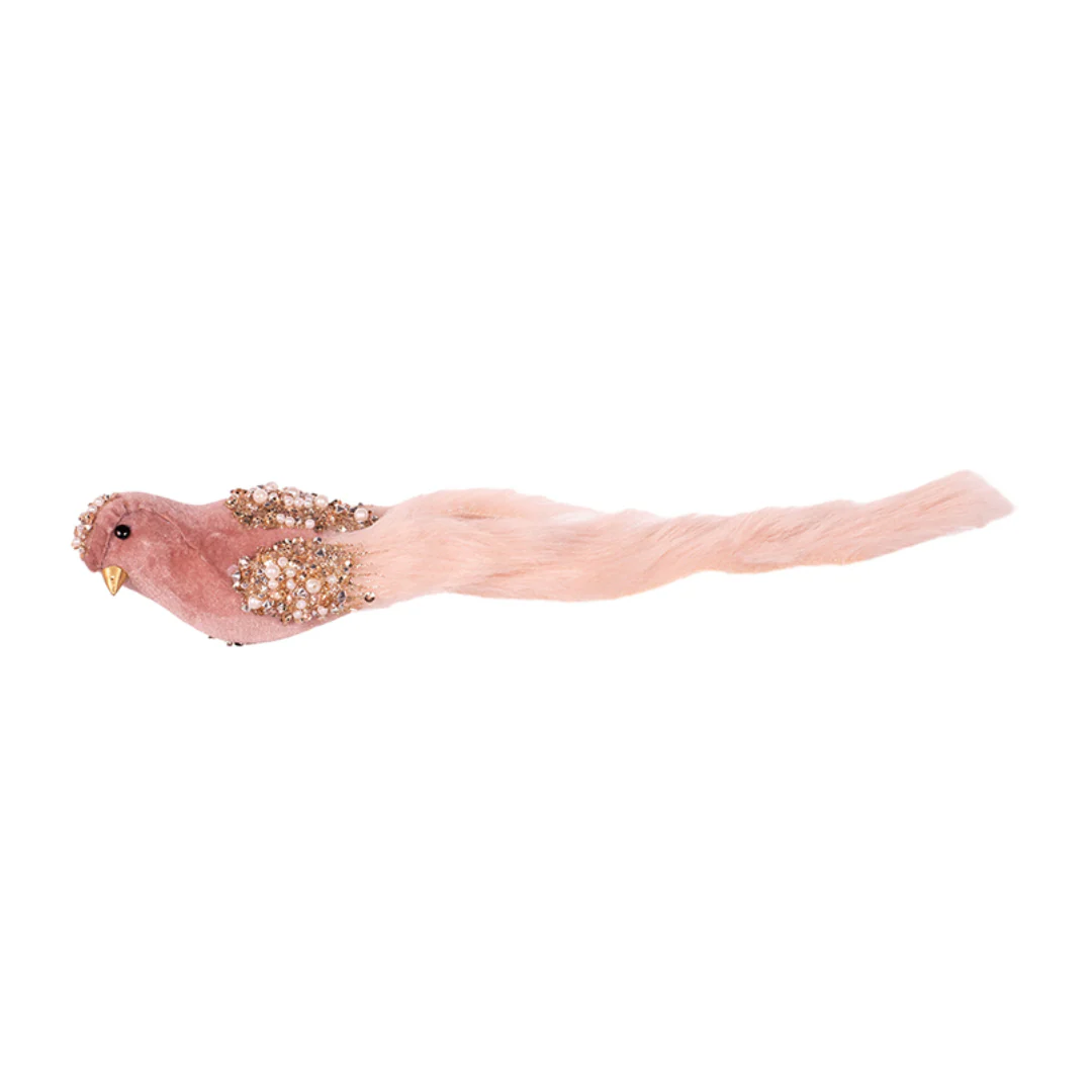 Pink Velour Bird W/clip 3x7x30cm - Image 2
