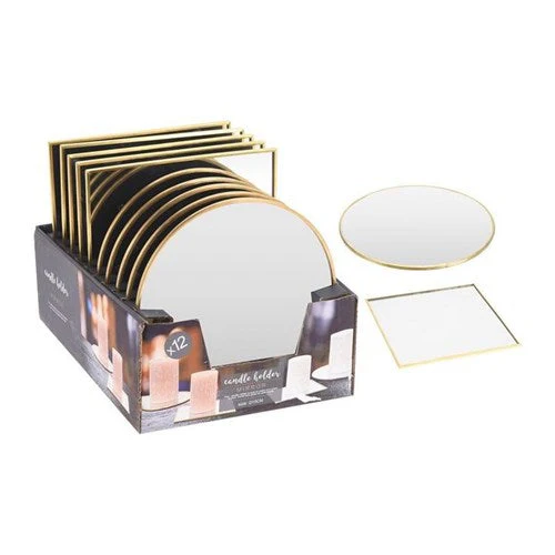 Plate Mirror 15cm Round+Square Gold Assorted Shapes